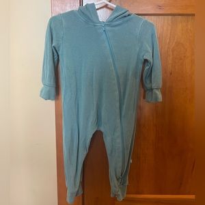 Bamboo Jersey Hooded Zippered Romper in Cove / 6-12 months